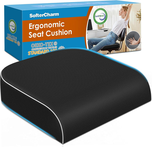 Seat Cushion, Memory Foam Office Chair Cushion, Black, Large
