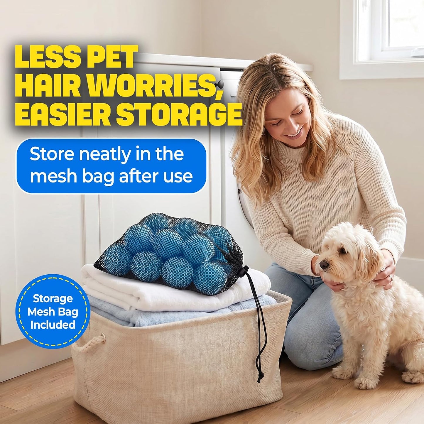 HASHI 12 Pack 2.3 Inch Pet Hair Remover for Laundry, Reusable Washing Machine and Dryer Balls, Dog and Cat Fur Lint Catcher for Clothes and Bedding, Gentle on Fabrics, Prevents Tangling, Black