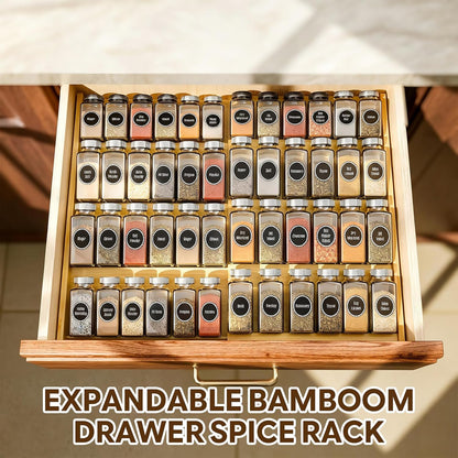Simple Trending 4-Tier Expandable Bamboo Spice Drawer Organizer | Drawer Seasoning Storage Insert, Kitchen Spice Rack for Cabinet, Countertop (Jars not included, From 12.25" to 21.65" Wide)