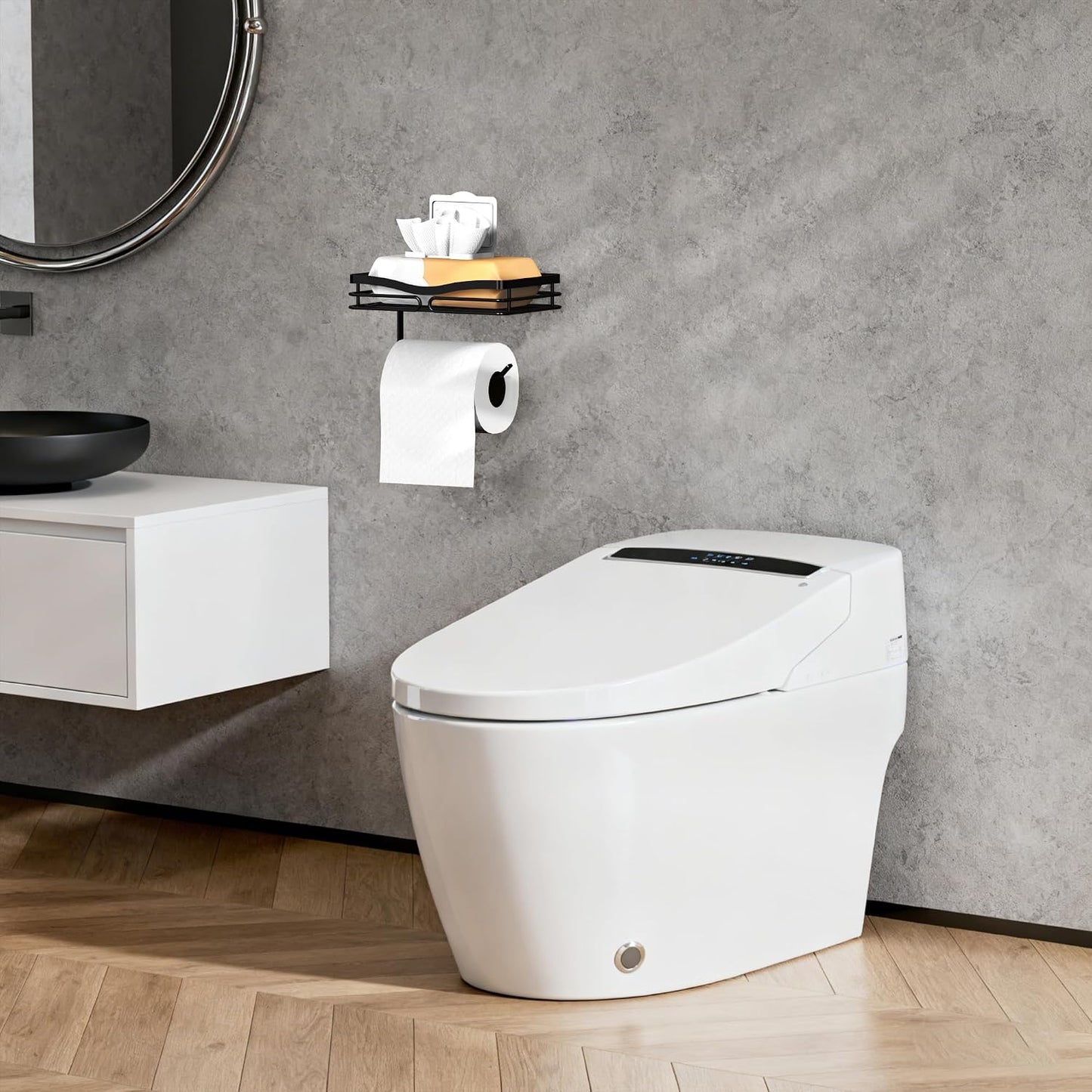 YIGII Toilet Paper Holder with Shelf, Adhesive or Drilling Toilet Paper Roll Holder for Bathroom, Rustproof Tissue Roll Holder Wall Mounted for Wipe Storage (Silver)