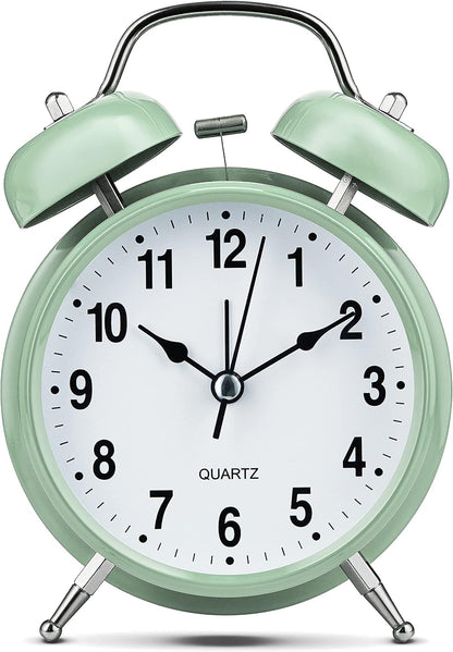 Bernhard Products Analog Alarm Clock 4" Twin Bell Vintage Navy Blue Silent Non-Ticking Quartz Battery Operated Extra Loud with Backlight for Bedside Table Desk, Retro Old Fashioned for Heavy Sleepers