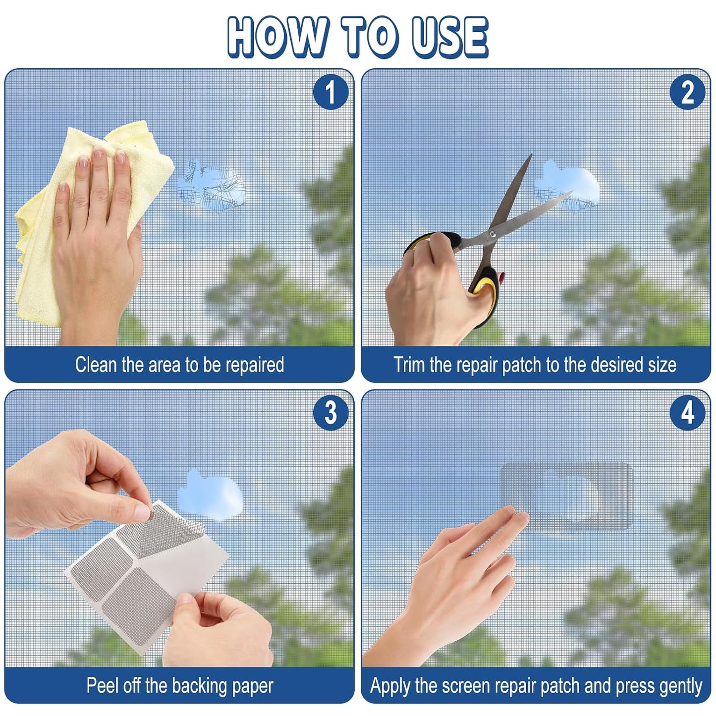 16pcs Fiberglass Screen Repair Patches 3 Sizes Gray Self Adhesive Mesh Tape | Fast Repair Tape for Window, Screen Door & Mosquito Net, Instant Patch to Fix Small Holes and Tears Easily