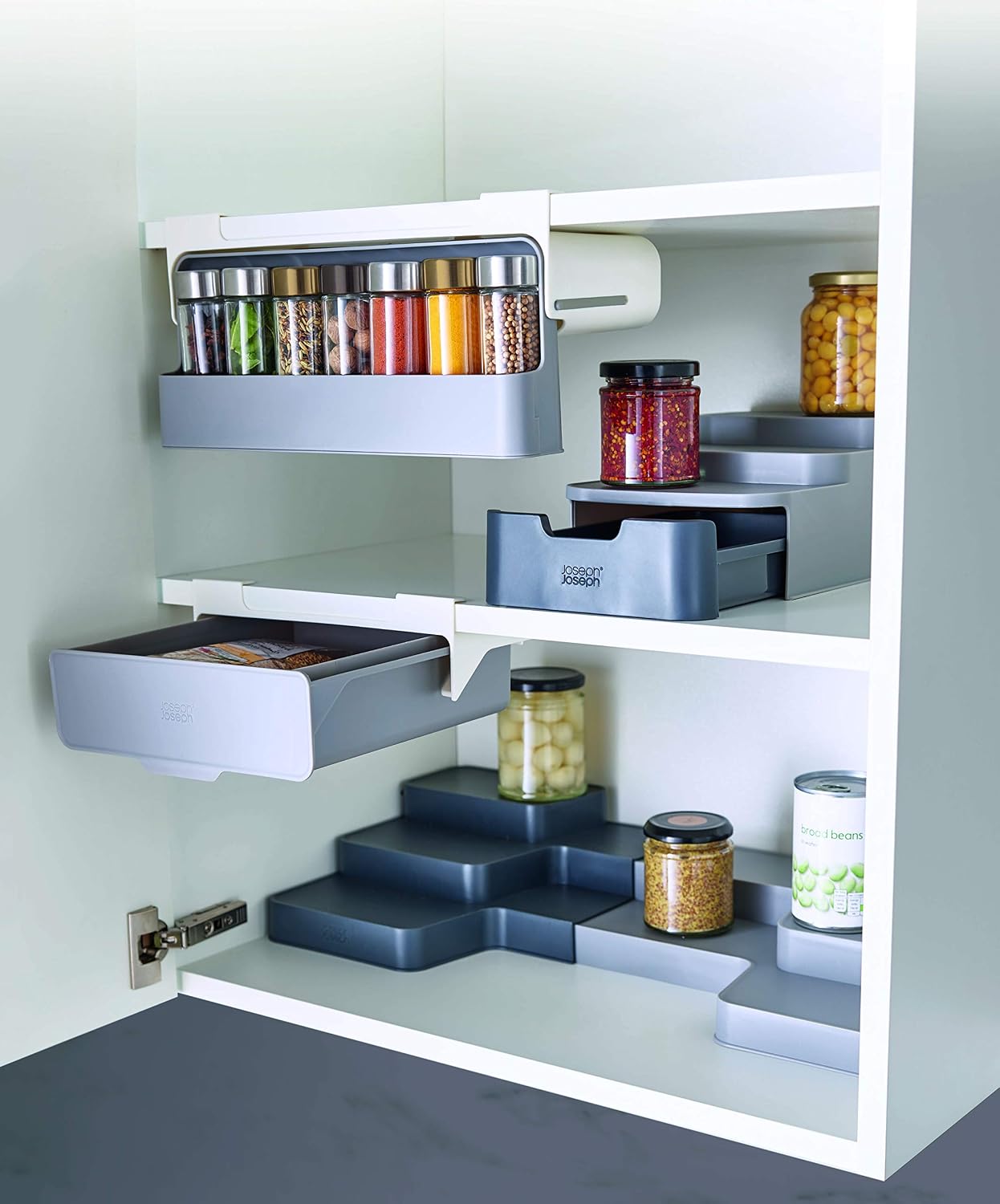 Joseph Joseph Cupboard Store - Set of 4 Pot and Pan Lid Holders Self Adhesive Wall Mount Storage Organizer, Suitable for Lids Up to 9 in , 3M VHB Tape Included, Gray