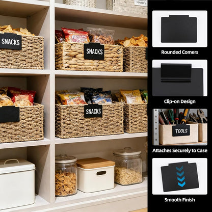 16 Pcs White Basket Labels Clip Bin Labels Clip with Pens Removable PVC Label for Baskets for Kitchen Pantry Storage Fabric Box Hanging Bin ﻿ (White)