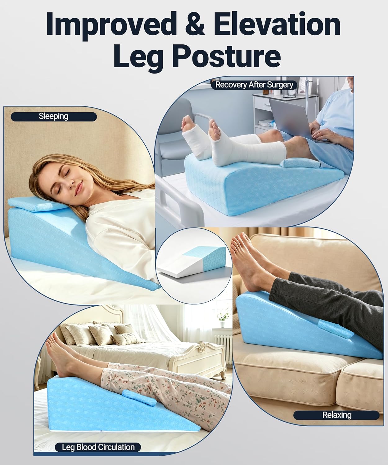Knee Surgery Pillow Straight Double Leg for Swelling & Blood Circulation | ACL Surgery, Full Knee Replacement Wedge Pillow, High Density Foam Wedge for Elevating Leg with Removable Cover