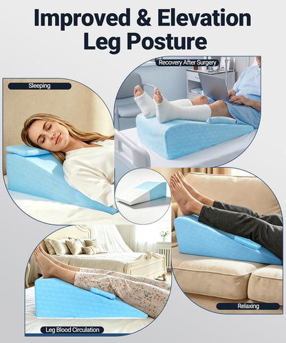 Knee Surgery Pillow Straight Double Leg for Swelling & Blood Circulation | ACL Surgery, Full Knee Replacement Wedge Pillow, High Density Foam Wedge for Elevating Leg with Removable Cover
