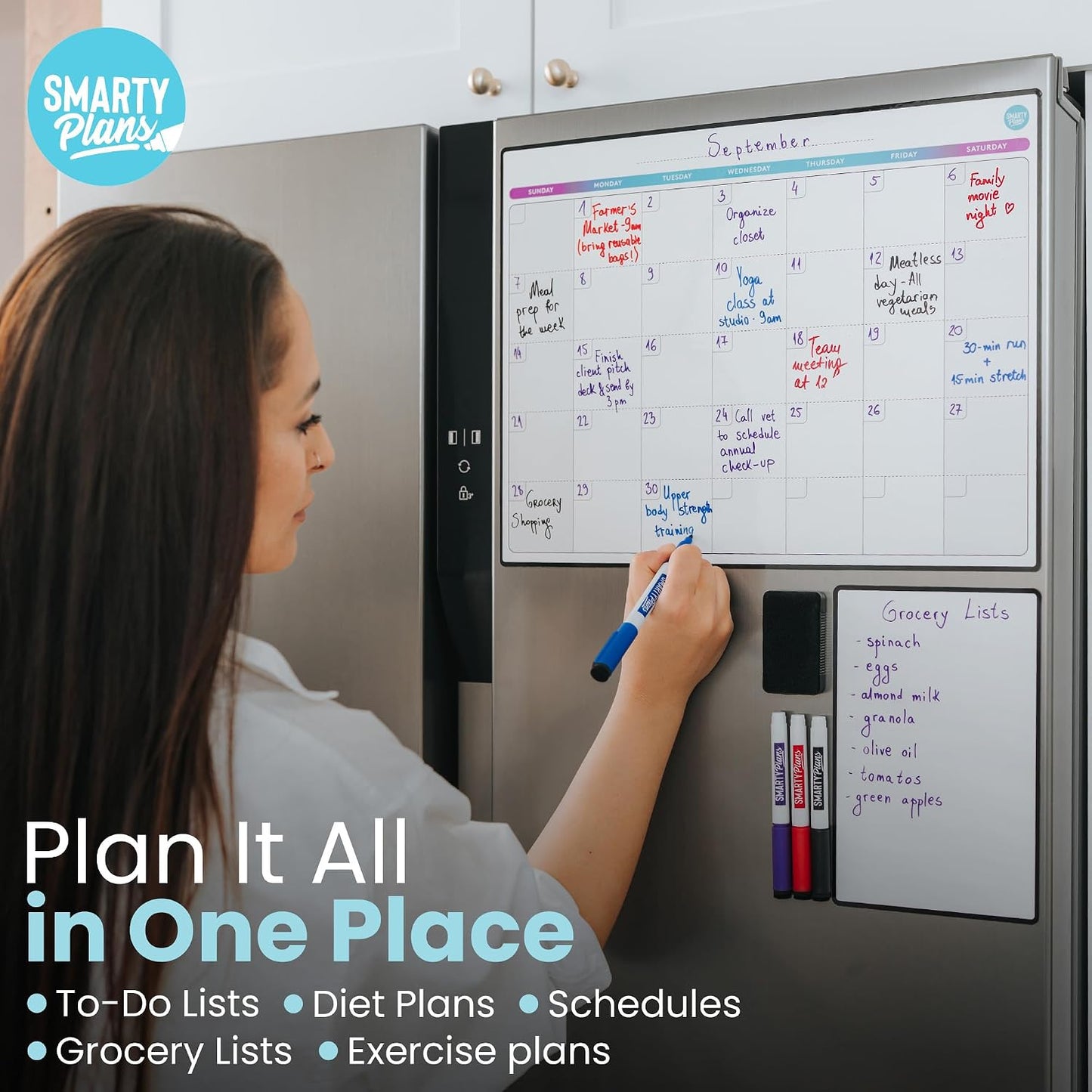 Dry Erase Weekly Extra Thick Magnetic Calendar for Refrigerator: 17x13 Two Week Planner and 6x9 White Board, 4 Fine Tip Markers and Eraser. Stain Resistant. Shipped Flat. (Monthly Planner)