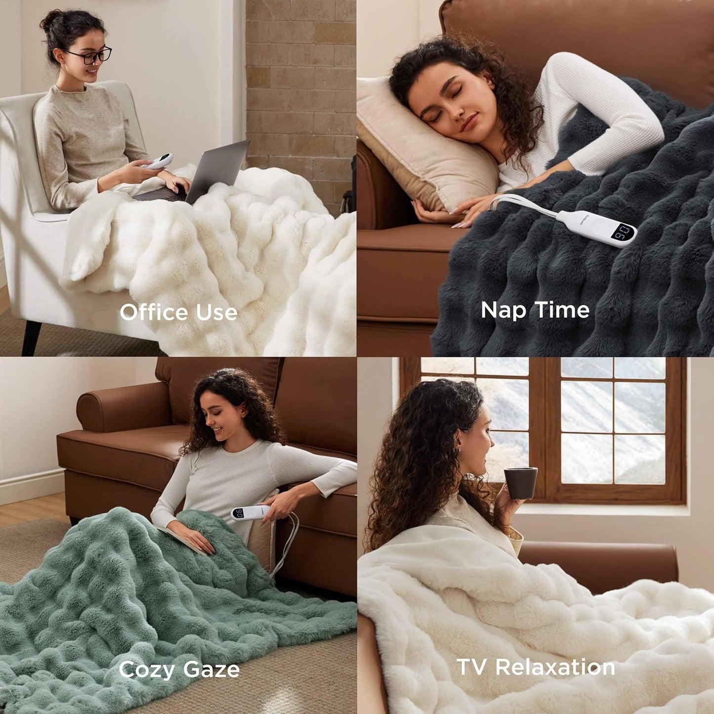 Bedsure Heated Blanket Electric Throw - Thick Striped Fast Heating Electric Blanket with Preheat Function, 6 Heat & 6 Timer (Up to 10H), 8H Auto Off, ETL Certified, Gifts for Women (50"x60", White)