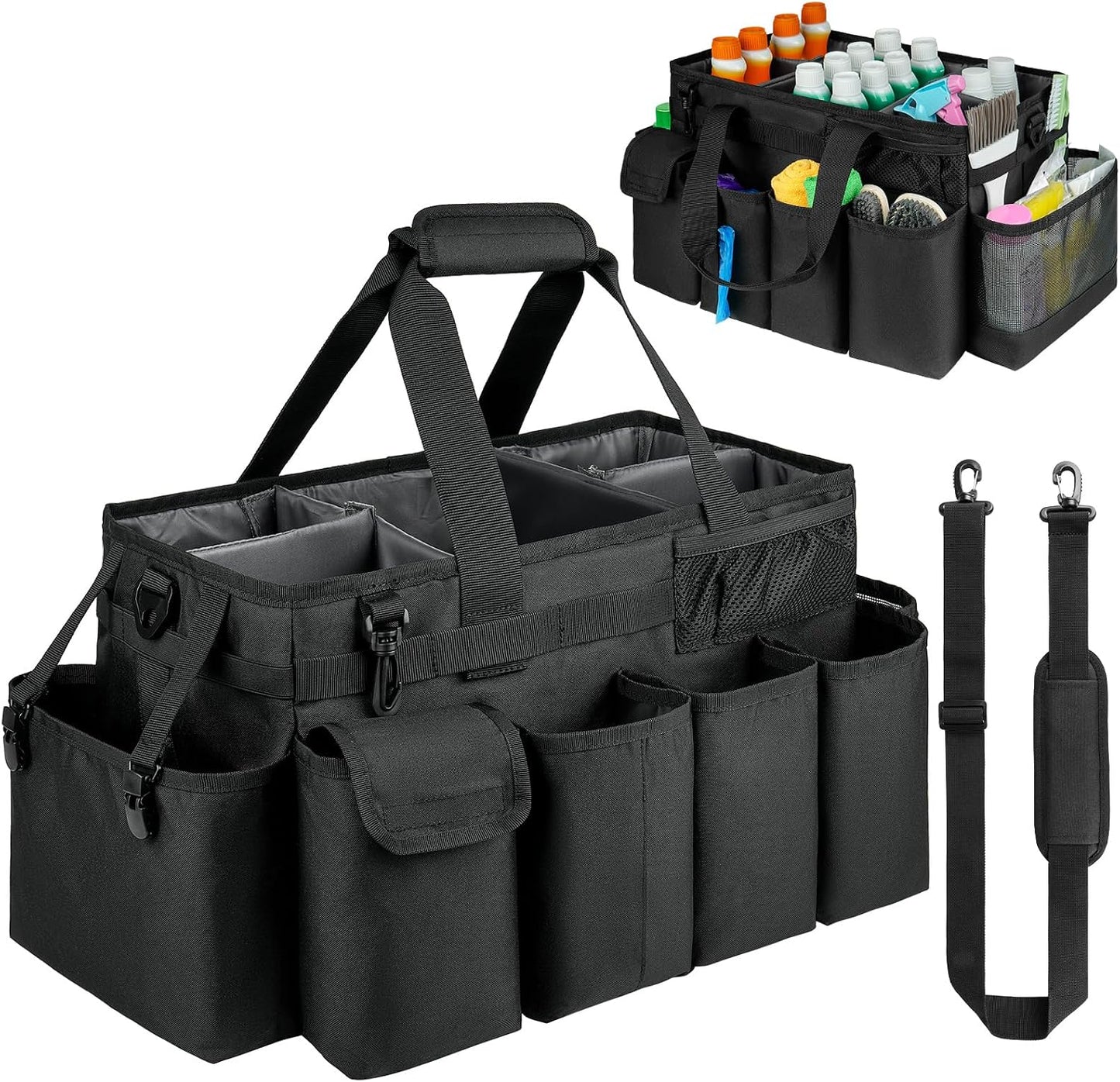 Cleaning Caddy Bag,Large Cleaning Supplies Organizer with Handle for Housekeepers,Purple