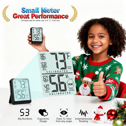 Room Thermometer Indoor Hygrometer, Temperature and Humidity Meter | W/ Battery, 24h Max/Min Record, Accurate Sensor, Fast Refresh, Easy to View, ℉/℃, Durable Kickstand, Compact, for Home Office