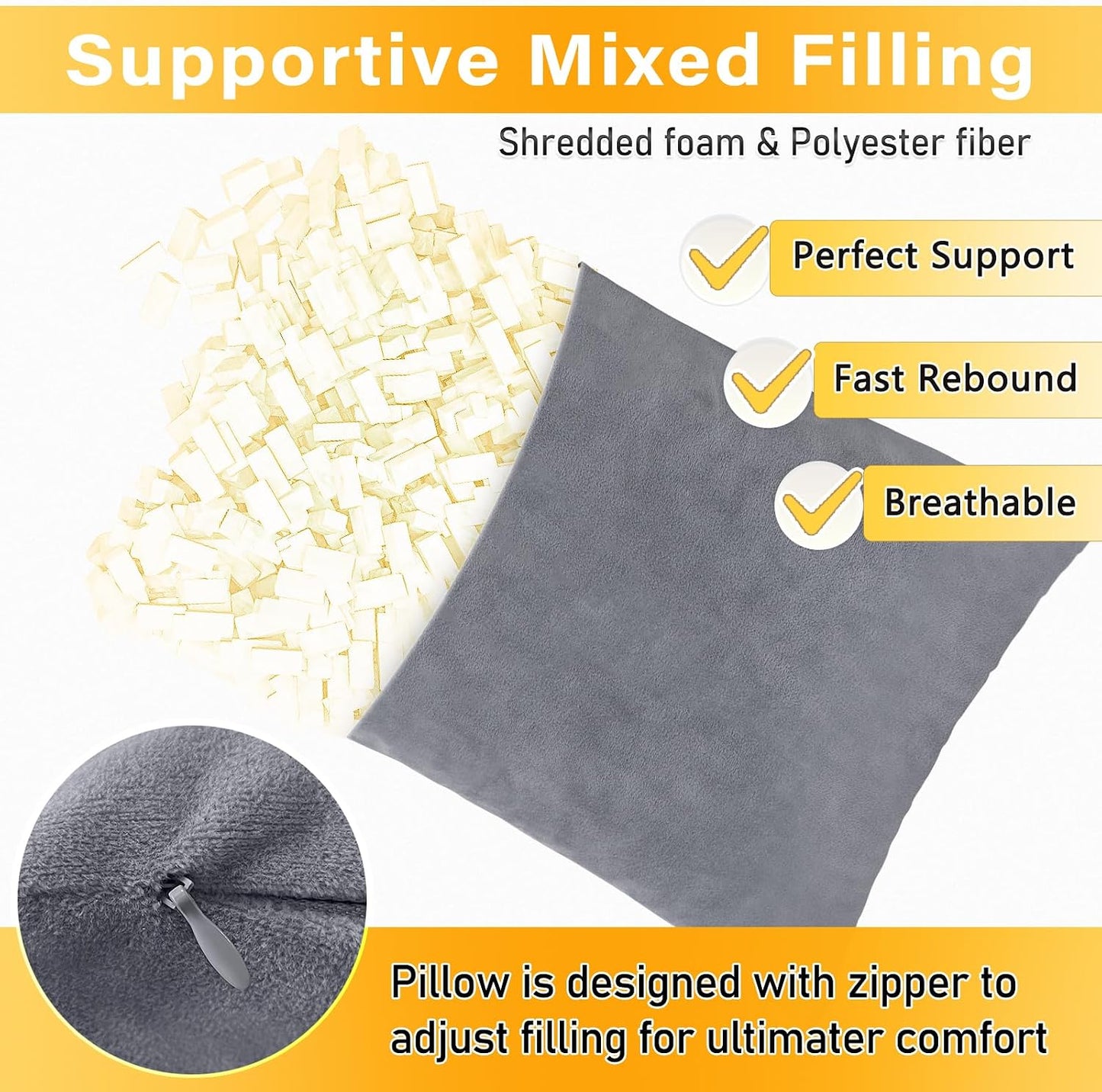 1 MIDDLE ONE 2 Pack Small Pillow, Memory Foam Mini Pillow 11 X 7 Inches for Travel, Sleeping, Nap and Neck, Knee, Lumbar Support, Tiny Cushion for Pet, Dogs (Grey)