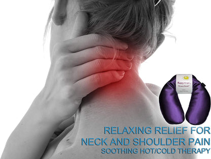 Microwavable Unscented Neck Wrap - Hot Cold Neck Warming Pillow - Heating Pad for Migraines, Stress, Gifts for Women, Birthdays, Christmas and Free Sleep Mask - Amethyst