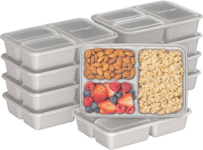 Bentgo Prep 3-Compartment Meal Prep Containers with Lids, 20 Piece Set | 4-Cup Capacity, Portion Control, Stackable, Microwave, Freezer & Dishwasher-Safe, PFAS & BPA-Free (Navy Blue)
