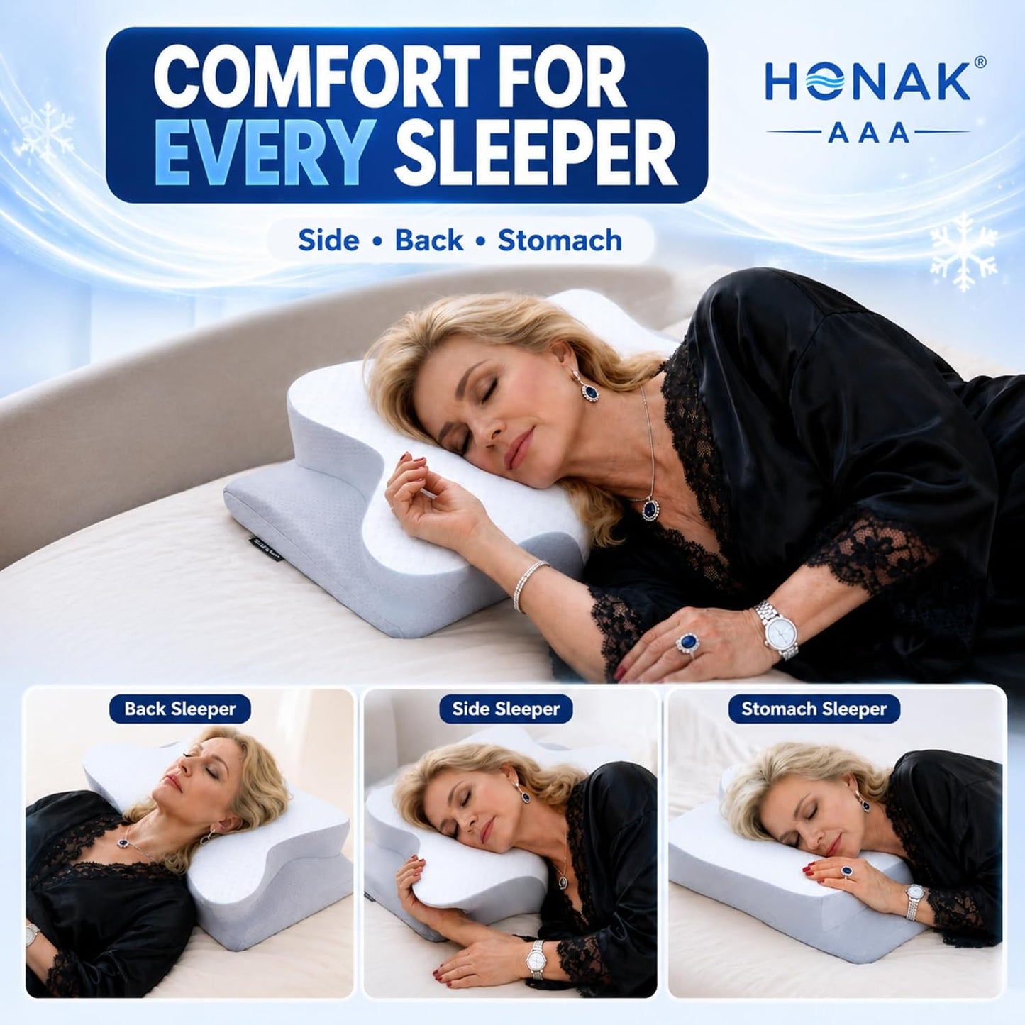 2 in 1 Pillow, Ergonomic Contour Neck Pain Relief Cervical Butterfly, Arm Rest, Detachable Neck Support Roll Traction Pillow, Cooling Gell Memory Foam, Side Back Stomach Sleepers
