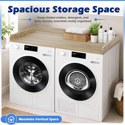 ROYXEN Washer Dryer Countertop, Laundry Countertop Solid Wood, Countertop for All Front-Loaded Washing Machine and Dryer, Extra Room for Laundry Room, Oak