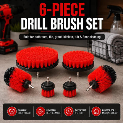 6-Piece Drill Brush Cleaning Set – Power Scrubber Attachments with 2”, 3.5”, 4” & 5” Brushes, Durable PP & PET Bristles for Bathroom, Tile, Grout, Kitchen, Tub & Floor Cleaning