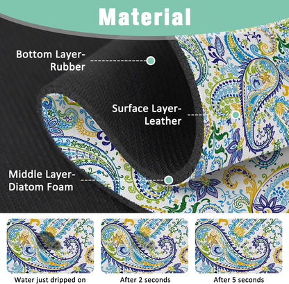 Kitchen Sink Splash Guard Faucet Mat 24" X 5.5" Tropical Leavesl Absorbent Fast Drying Mat Faucet Draining Mat Sink Splash Guard Behind Faucet Drip Catcher for Kitchen Bathroom