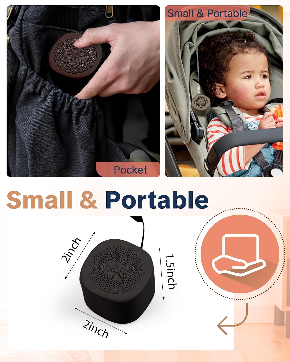 Travel White Noise Sound Machine 20 Sounds, Portable Sound Machine for Adults Sleep, Mini Sleep Aid with Adjustable Volume, 3 Timers, Colorful Night Light, Rechargeable for Baby, Home, Registry Gift