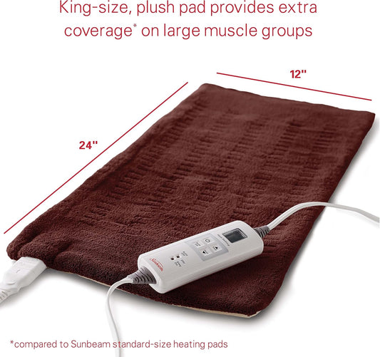 Sunbeam XL Back Neck and Shoulder Heat Therapy 12 x 24 with Auto Shut Off 6 Settings Machine-Washable Comfortable Microplush Fabric - Burgundy