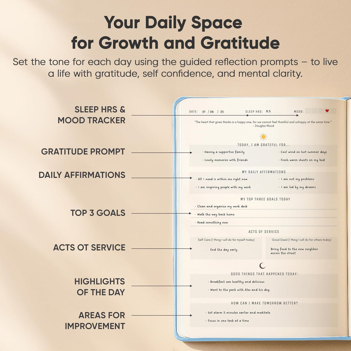 Gratitude & Self-Care Journal - Guided Mindfulness & Mental Health Journal All-in-One with Prompts for Self Discovery - Daily Journal for Men & Women (A5, Black) - PRODUCTIVITY STORE