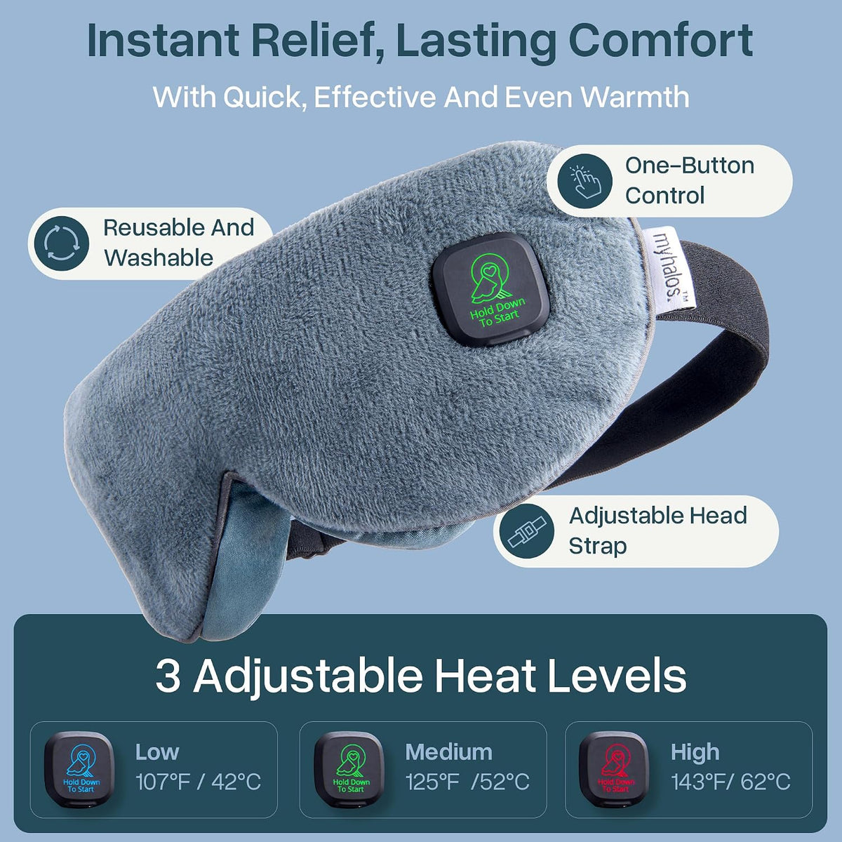 MyHalos Cordless Heated Eye Mask, Rechargeable Warm Compress for Dry Eyes