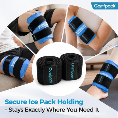 Comfpack Ice Pack Strap,Stretchable 26"x1.97" Adjustable Band - 2 Pack | Strong Velcro, Extender Belt for Secure Cold Therapy Wrap for Knee, Arm, Leg, Shoulder Pain Relief & Injury Recovery