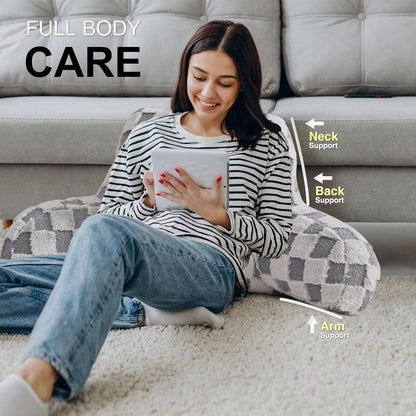 Aimuan Reading Pillow Checkered Bed Rest Wedge Backrest Checkerboard Pillow with Arms Back Support for Sitting Up in Bed Cushion Incline Rest Sleeping Snoring Pillow (Beige,Large)