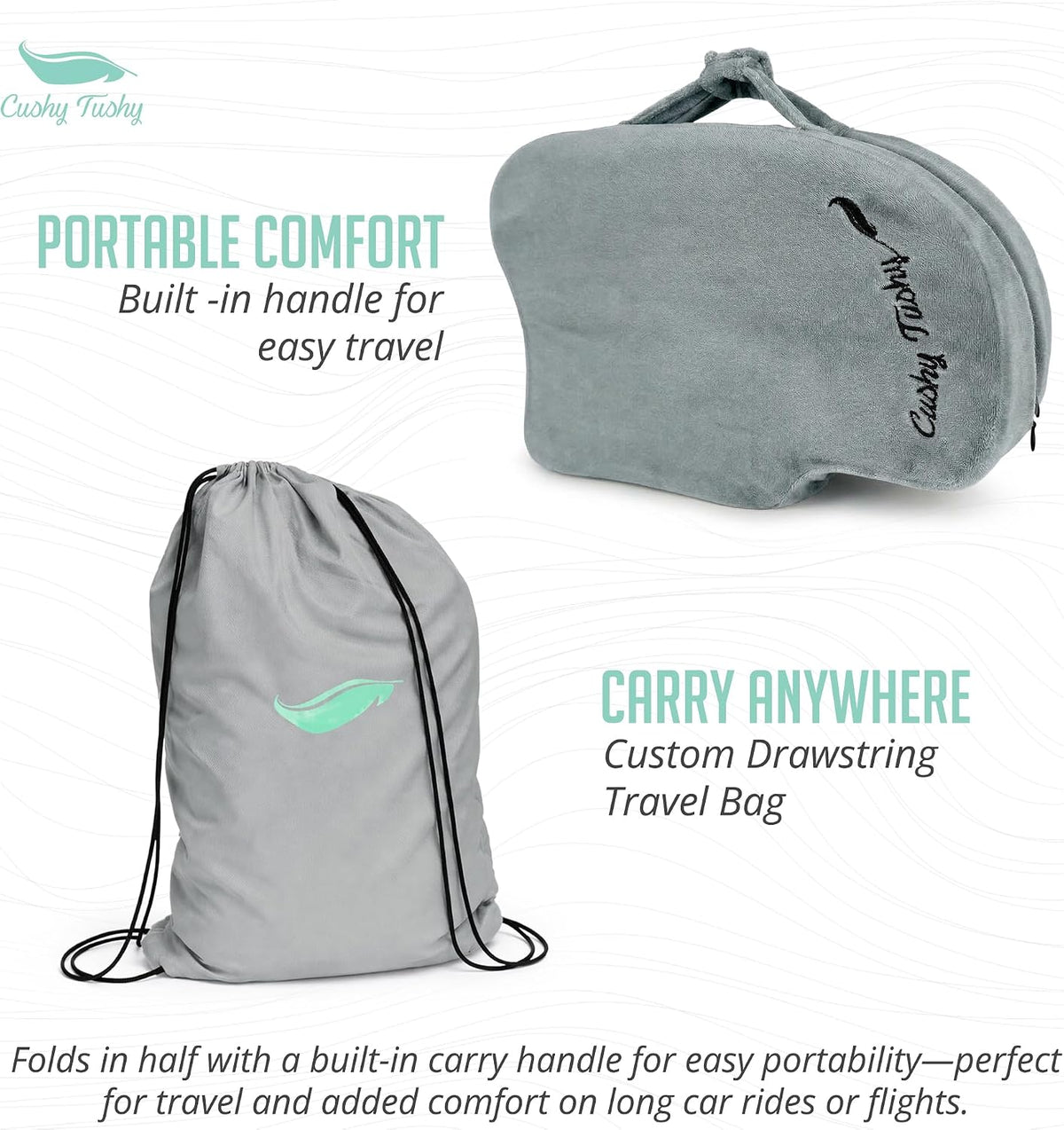 Cushy Tushy Premium Foldable Travel Seat Cushion - for Relief of Lower Back, Sciatic, Butt and Tailbone Pain - for Home & Office Use, Perfect for Travel or Driving - Coccyx Seat Cushion