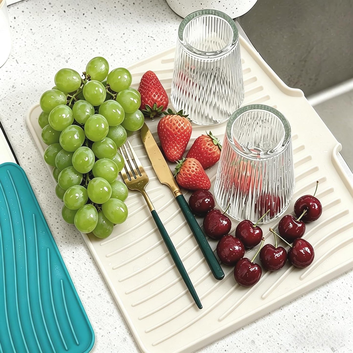 Kitchen Sink Splash Guard Gen2-30" x 6'' Silicone Sink Mat Splash Guard fit for Countertop, Bathroom,Farmhouse,RV by EBIGIC (Grey)