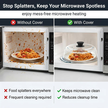Glass Microwave Splatter Cover for Food,Plate Guard Lid with Ceramic Screw,Plate Splatter Guard Lid with Vent Holes & Easy-Grip Handle，BPA Free, Dishwasher Safe（10in ）