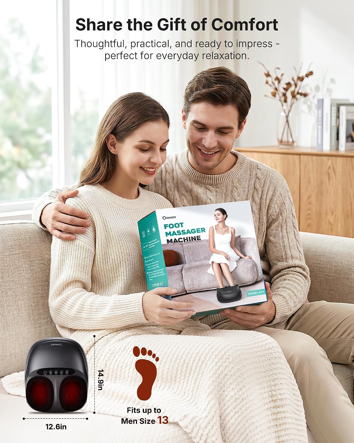 KNQZE Shiatsu Foot Massager with Heat for Plantar Fasciitis, FSA Eligible | Deep Kneading Shiatsu Massage, Multiple Heat & Compression Levels, Remote Control, Fits Men's Size 13, Gift for Women Men Mom