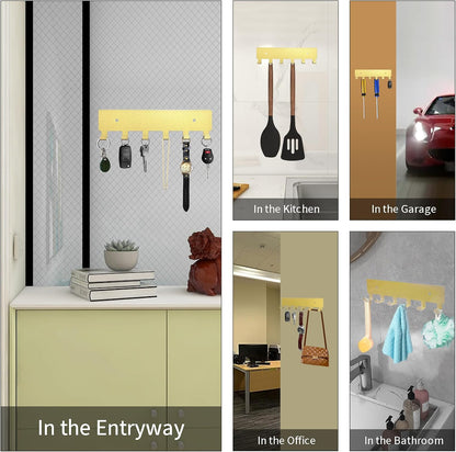 GTK Key Holder for Wall Key Hooks with Tray and 6 Hooks, Wall Mounted Key Holder for Hallway, Key Rack with Shelf for Mail Storage (Black)
