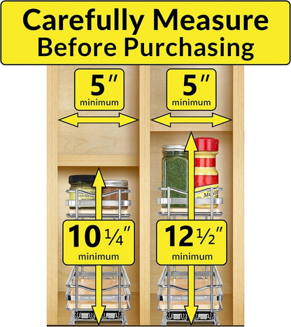 LYNK PROFESSIONAL® Pull Out Spice Organization for Cabinets - 4-3/8 inch Wide – Spice Rack for Inside Cabinets, Slide Out Spice Rack Organizer for cabinet – Pull Out Spice Rack, Sliding 2 Tier Chrome