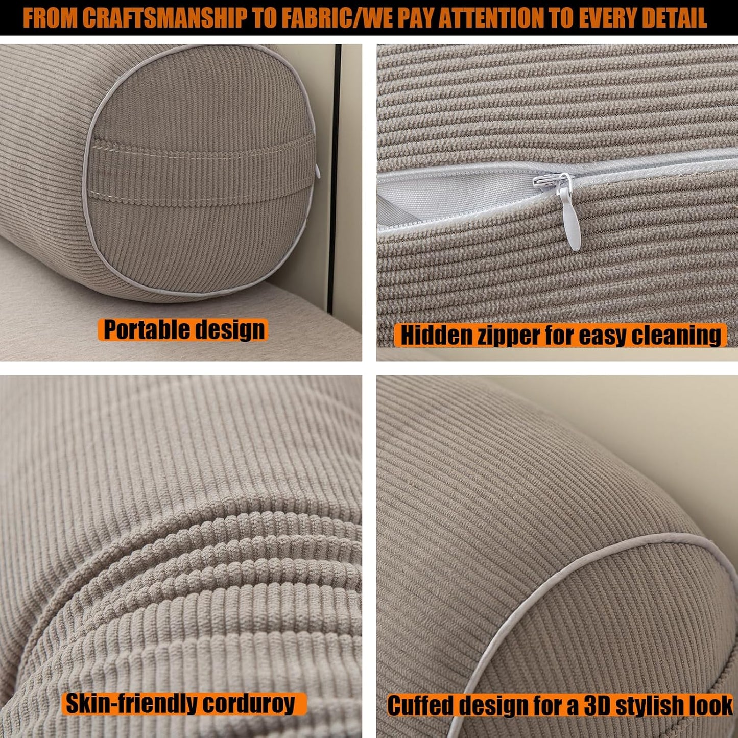 Cervical Neck Pillow Neck Roll Pillow Large 24*8in for Bed, Sofas,Cars | Cylinder Pillows with Removable Cover, Stylish Decor Accent for Sofa & Bed, Offers Support for Head, Neck, Back and Legs