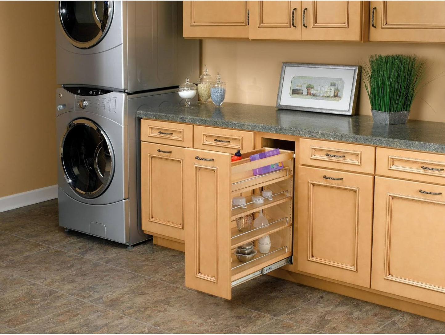 Rev-A-Shelf Pullout Kitchen Cabinet Organizer, Min Cabinet Opening 5.5" W | 5" W Slide Out Pantry Spice or Utensil Storage Rack with Adjustable Shelves for Base Cabinet Organization, 448-BC-5C