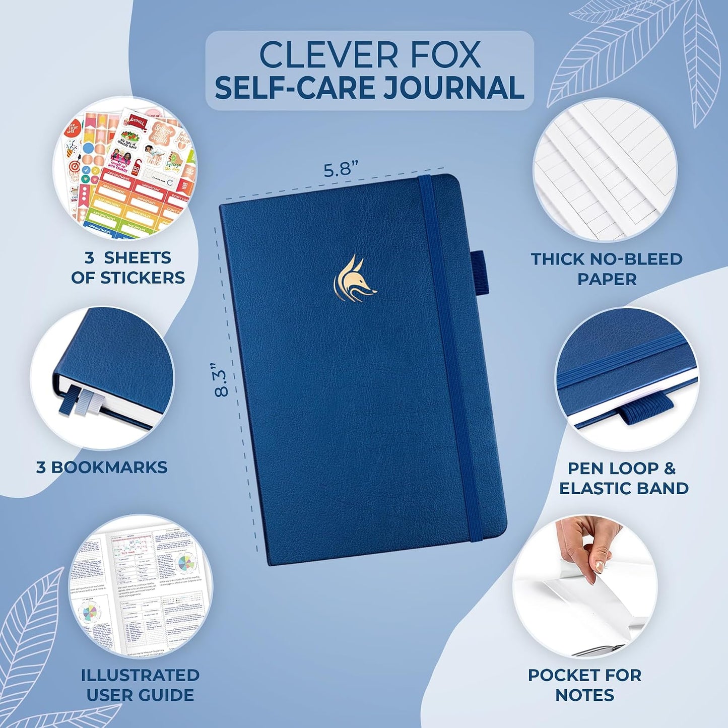 Clever Fox Self-Care Journal for Women, Daily Planner 5.8x8.3 Mystic blue | 3-month mental health journal, habit tracker, wellness journaling supplies for women & teen girls, gratitude & mood log