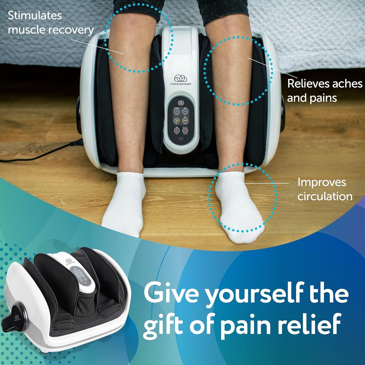 Shiatsu Foot Massager with Heat, Standard Size, White | Deep Kneading & Compression, Adjustable Intensity, Multi-Mode Leg and Foot Massager with Remote Control, Anti-Slip Base