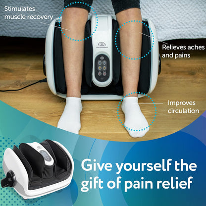 Shiatsu Foot Massager with Heat, Standard Size, White | Deep Kneading & Compression, Adjustable Intensity, Multi-Mode Leg and Foot Massager with Remote Control, Anti-Slip Base