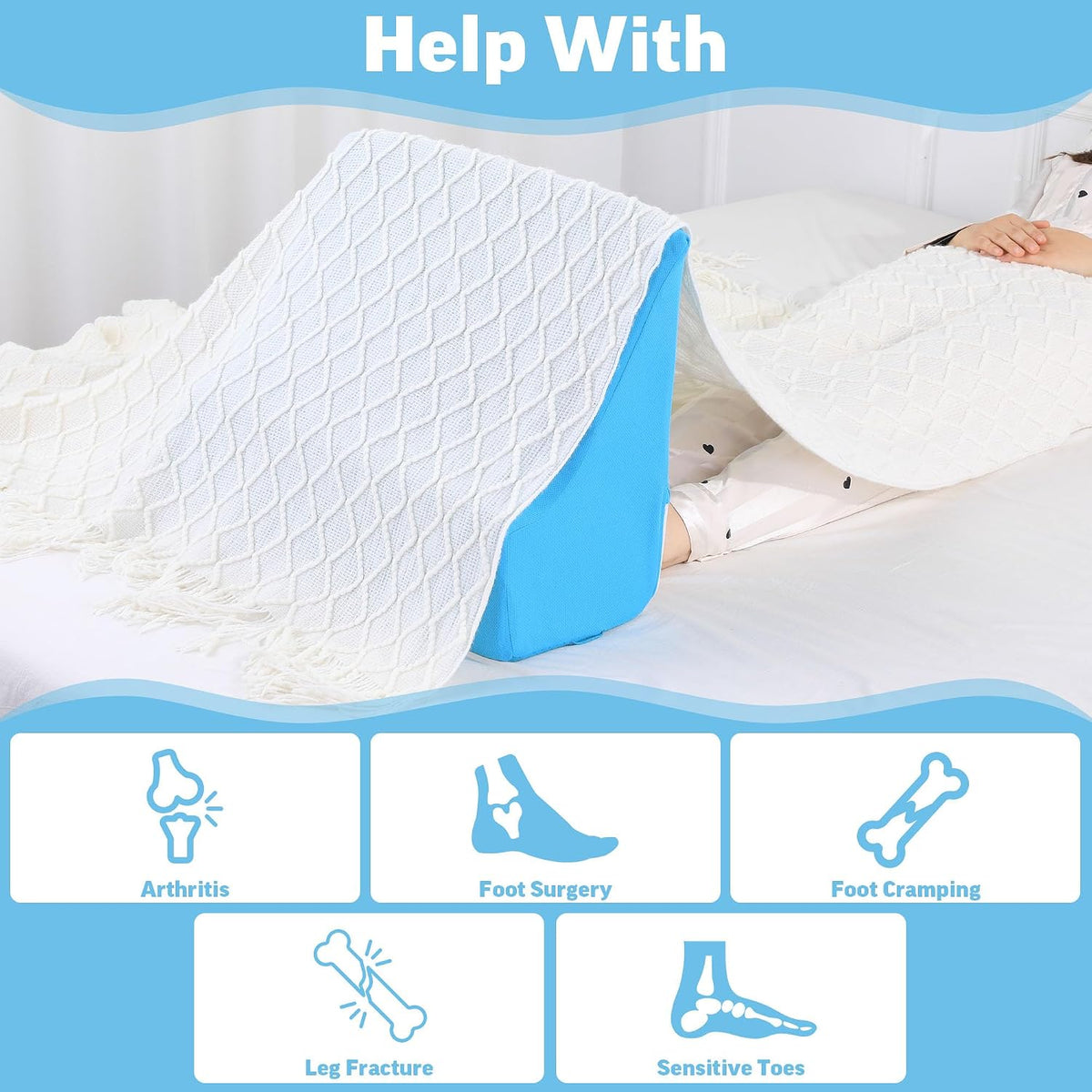 ROYALAY Blanket Lifters for Foot of Bed, Foot Tent Blanket Support Holder for Surgery Recovery, Foot Block Pillow Cradle Tent Sleep Support Supplies for Foot, Ankle, Leg, Knee, Toes Pain(S)