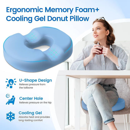 Donut Pillow Seat Cushion, Cooling Gel Memory Foam Chair Cushion, Black