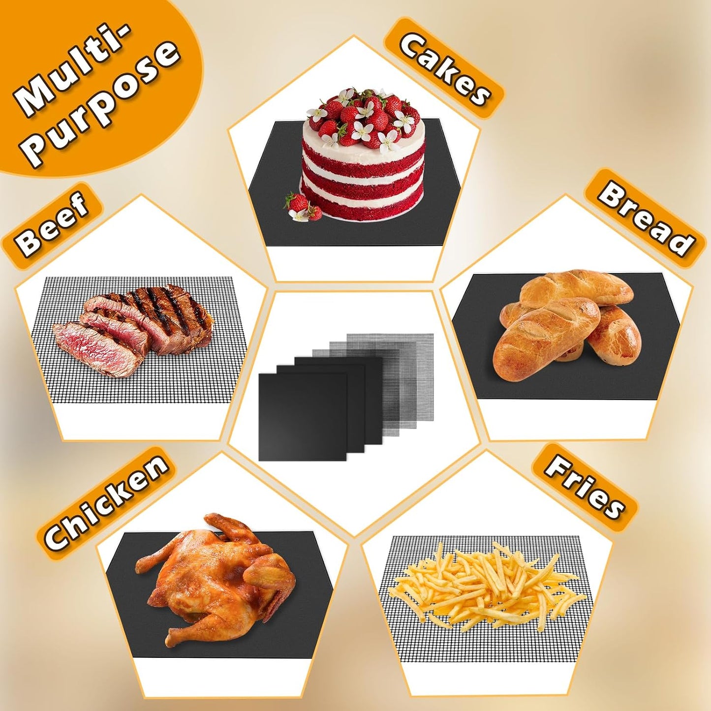 Reusable Air Fryer Liners for Breville Smart Oven Air Fryer Pro BOV900BSS, Ninja Foodi, Non-Stick, 3x Liners + 3x Mesh
