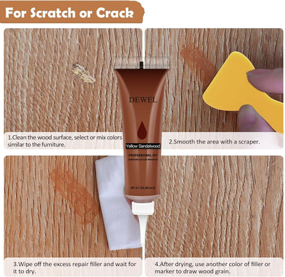DEWEL Wood Furniture Repair Kit, Upgrade Wood Filler, Furniture Touch Up Markers with Wax Sticks, 42 Pcs Floor Touch Up kit for Scratches, Cracks, Hole, Laminate, Table, Bedposts