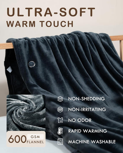 Cordless Heated Blanket with Hood, USB Battery Powered Heated Wearable Blanket with 9 Heating Zones, 20000 mAh Power Bank, 3 Levels, Portable Heated Throw Blanket, Heated Shawl