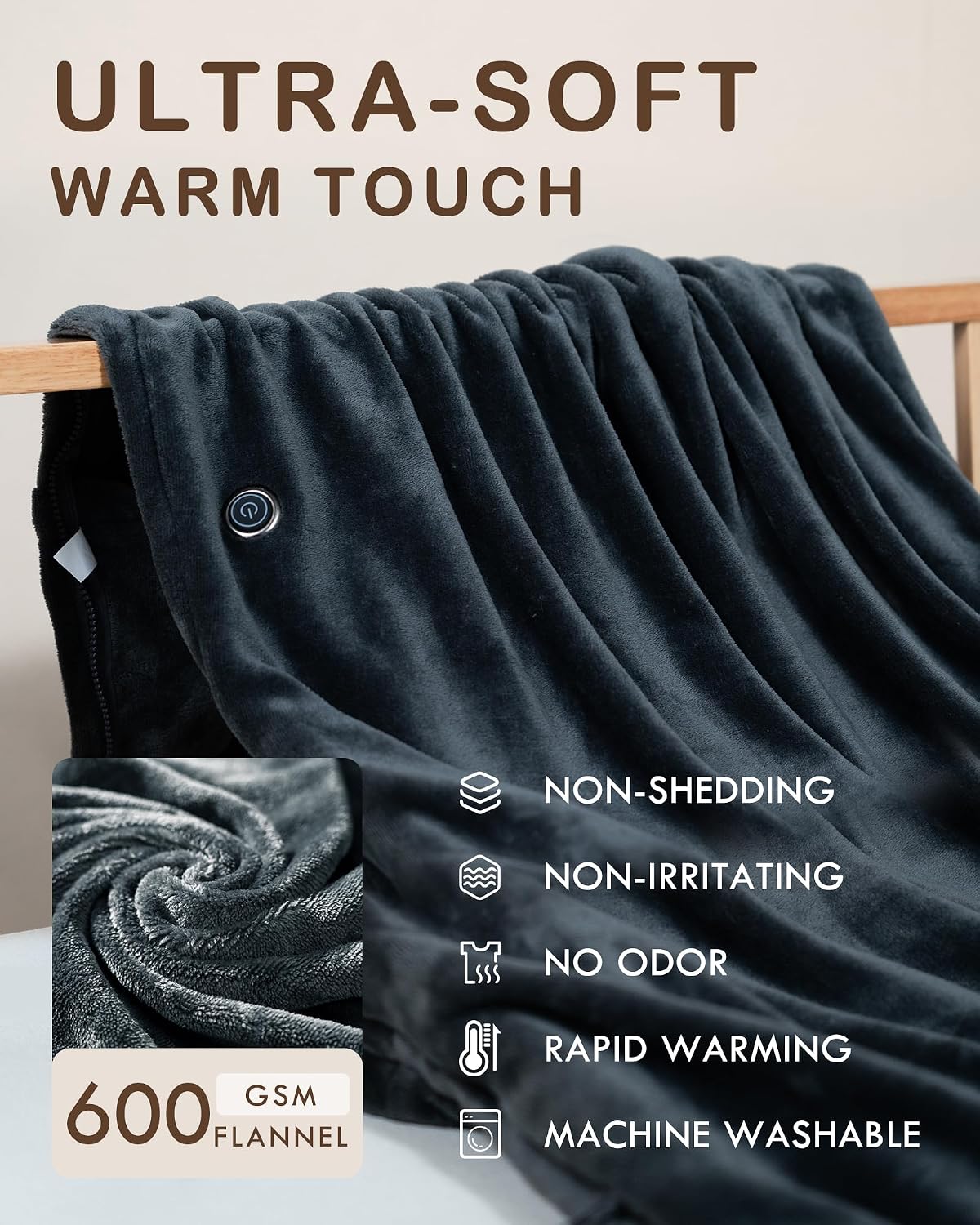 Cordless Heated Blanket Battery Powered; USB Wearable Portable Heated Throw Blanket with Hood, 20000 mAh Battery, 9 Heating Zone, 3-Level; Portable Heated Shawl Cordless; Camping