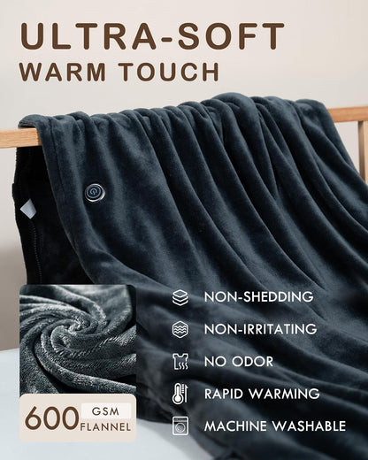 Cordless Heated Blanket Battery Powered; USB Wearable Portable Heated Throw Blanket with Hood, 20000 mAh Battery, 9 Heating Zone, 3-Level; Portable Heated Shawl Cordless; Camping
