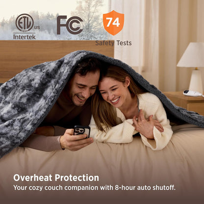 Bedsure Heated Blanket Throw, Soft Electric Blanket with Preheat, Cream