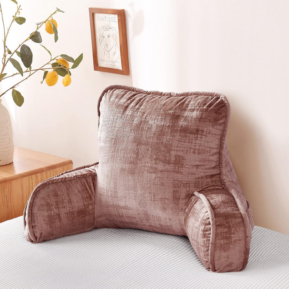 DIY Assembly Art Velvet Backrest Reading Bed Rest Pillow with Arms & Pockets, 18" H for Sitting in Bed Couch Sofa, Back Support Cushion with Removable Cover, 20"x18"x17", Aqua