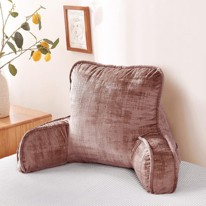 DIY Assembly Art Velvet Backrest Reading Bed Rest Pillow with Arms & Pockets, 18" H for Sitting in Bed Couch Sofa, Back Support Cushion with Removable Cover, 20"x18"x17", Aqua