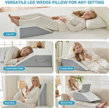Yojoker Leg Elevation Pillows for Swelling, Memory Foam Wedge Pillow for Legs Blood Circulation, Leg Elevation Pillows for After Surgery, Knee Wedge Pillow for Sleeping Back Hip Ankles Relief