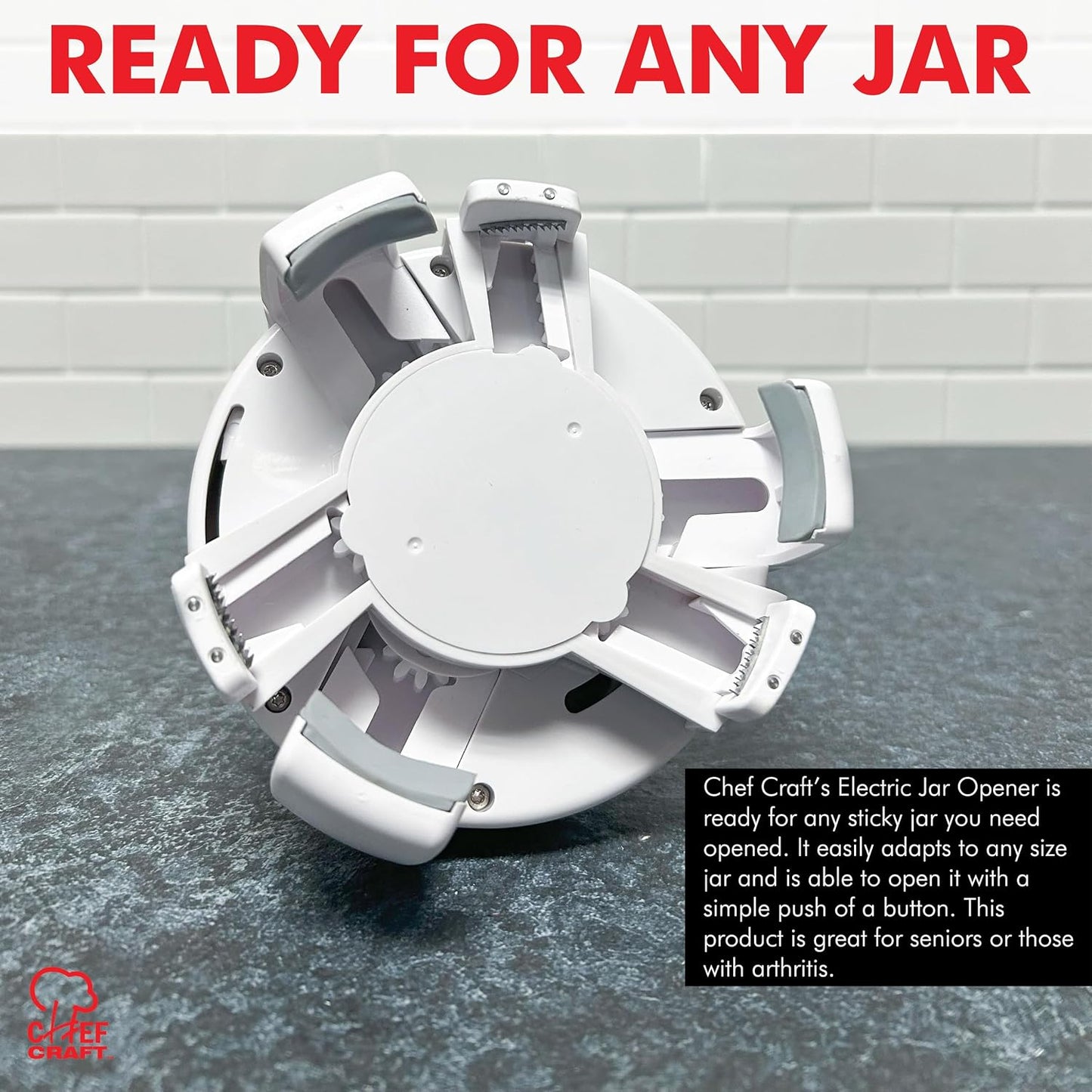 Chef Craft Hands free/Self-Centering, Three-Armed Electric Jar Opener